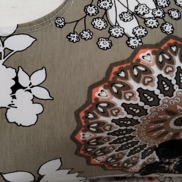 SOL RHR women's size 3X Boho printed floral top ruffle sleeve green white coral - Picture 5 of 9